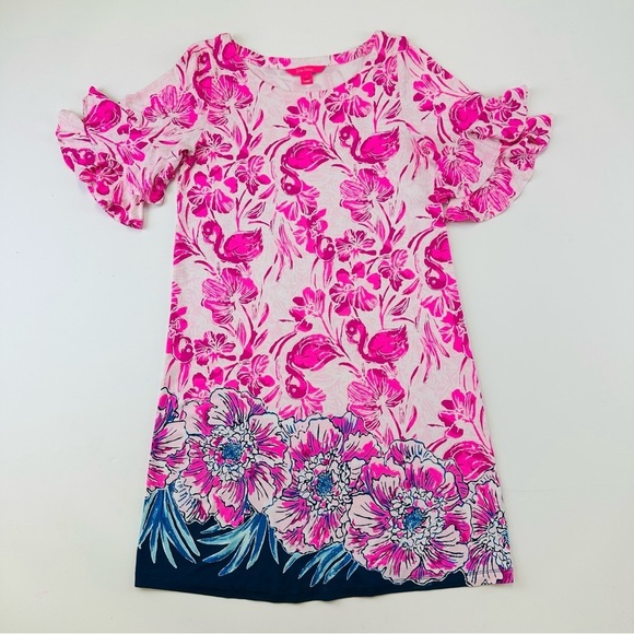 Lilly Pulitzer Lula coral Reef Flamingle Engineer Dress Small Tropical Hot Pink - Picture 11 of 11